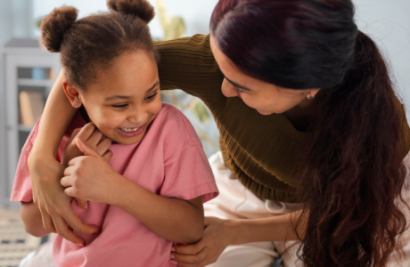 medium shot mother girl home